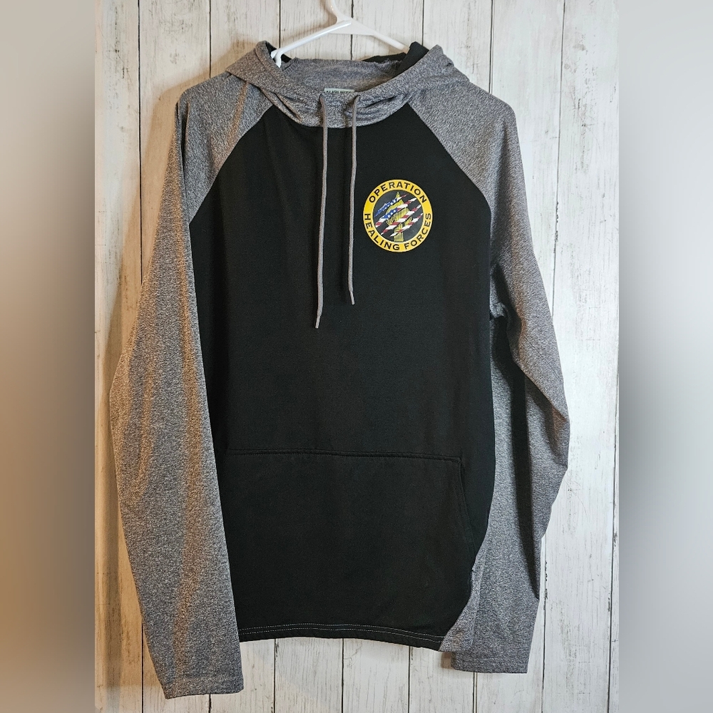 Operation Healing Fource Hoodie Thumb Holes Kangaroo‎ Pocket Black Grey Large